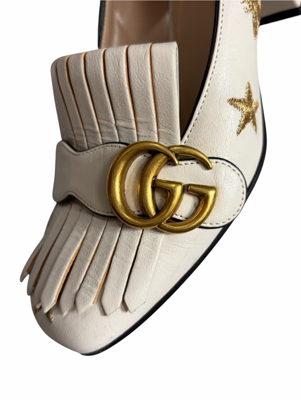 Gucci Marmont embroidered leather mid-heel pumps embroidered bees stars - Picture 3 of 14